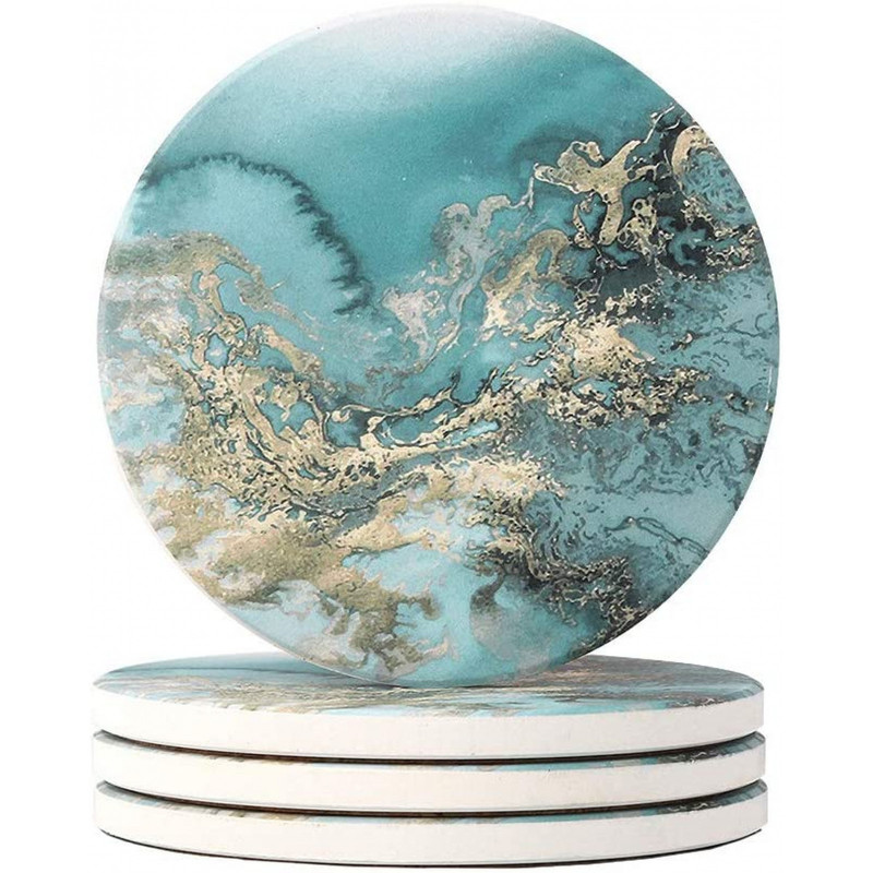 Haocoo Blue Marble Round Drink Coasters, 4 Pieces, Currently priced at £12.99